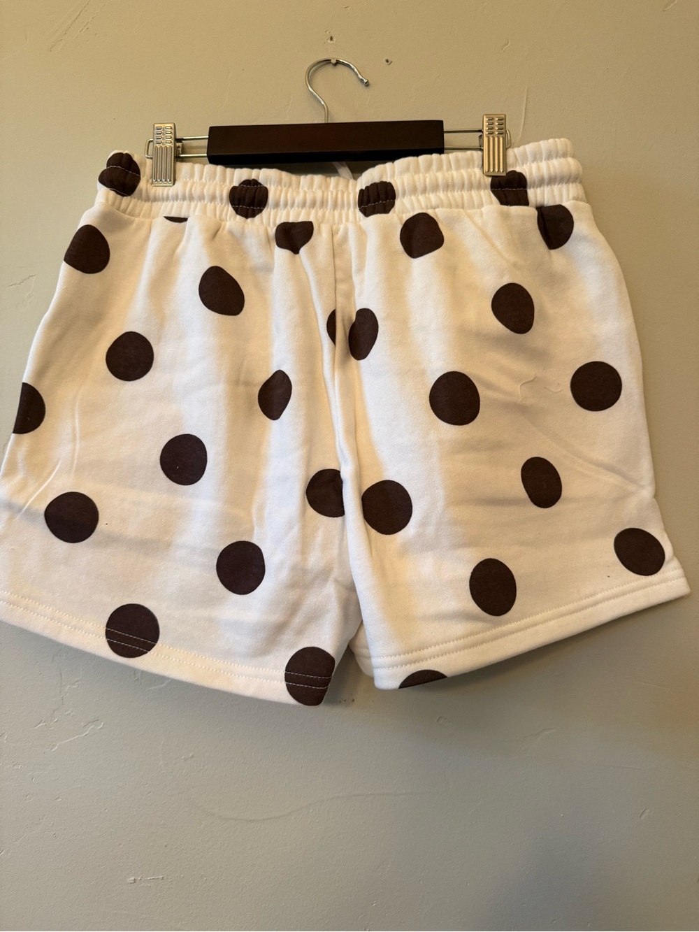 NWOT Zenana Polka Dot Lounge Set - Cream & Brown Sweatshirt Shorts 2-Piece - Picture 7 of 10